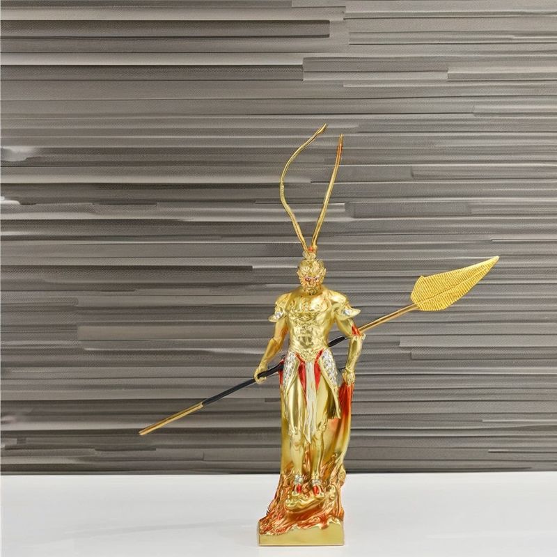 Golden Hoop Monkey King Resin Figure Contemporary Metal Collection Piece for Anniversaries