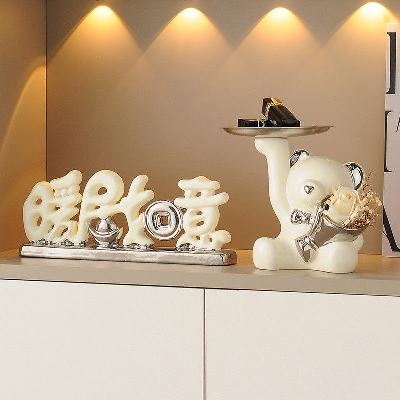 Tree Branch Double Tray Creative White Porcelain Bear Storage Decoration for Hallween