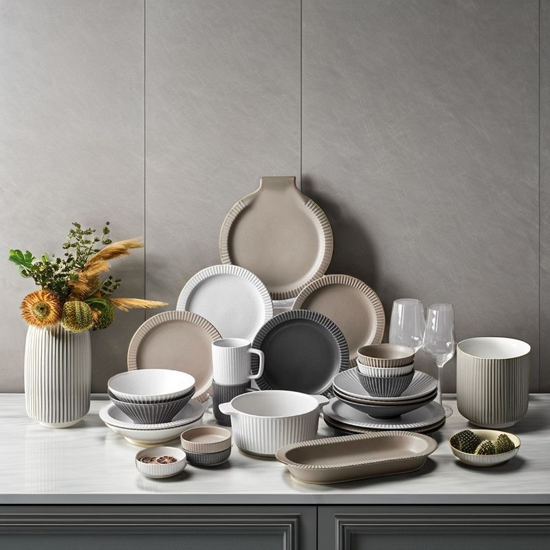 Crackle Glaze Modern Nordic Ceramic Dinnerware Set Custom Size and Disposable Feature