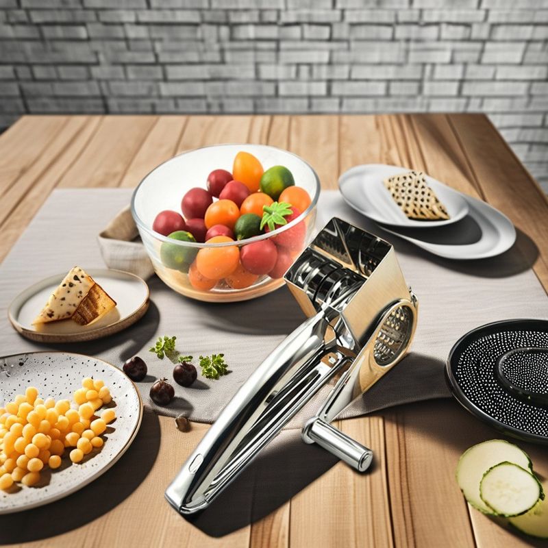 Compact Stainless Steel Rotary Cheese Grater for Quick Food Prep in Home Kitchen