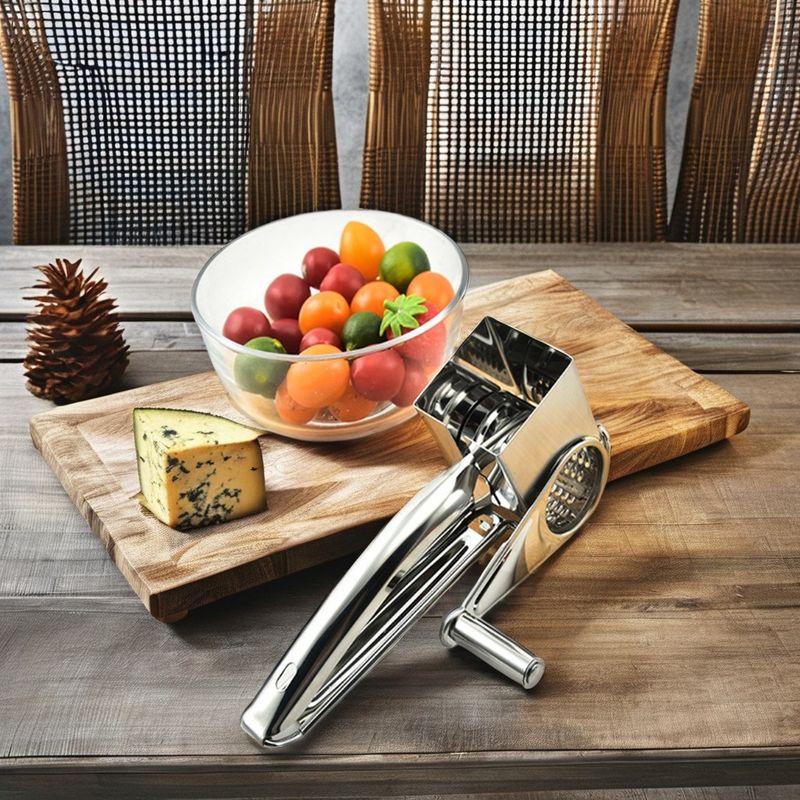Easy-to- Cheese Slicer and Nut Grater Handheld Stainless Steel with 4 Drum Attachments