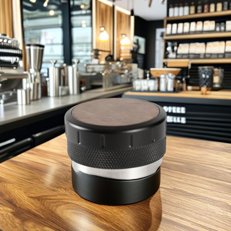 NO 51mm/53mm Adjustable Height Espresso Tamper with Walnut Wood and Stainless Steel Design