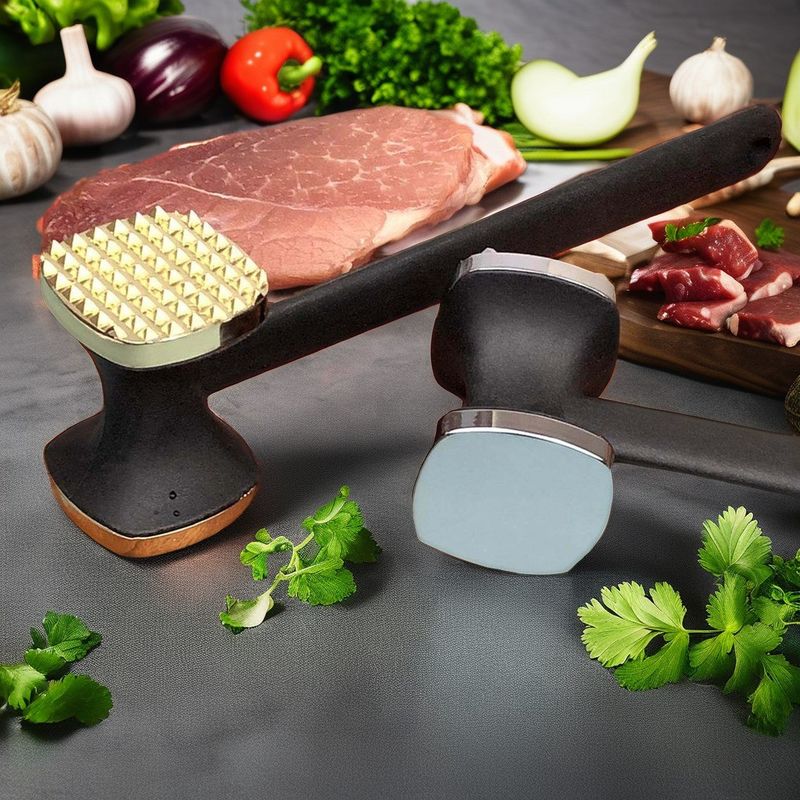 Manual Kitchen Tool for Perfectly Tender Steaks Zinc Alloy and Plastic Meat Hammer