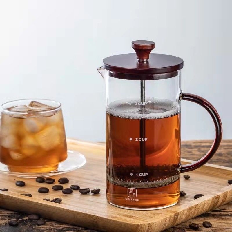 400ml Capacity Round Glass French Press Coffee Maker for Portable Kitchen Accessories