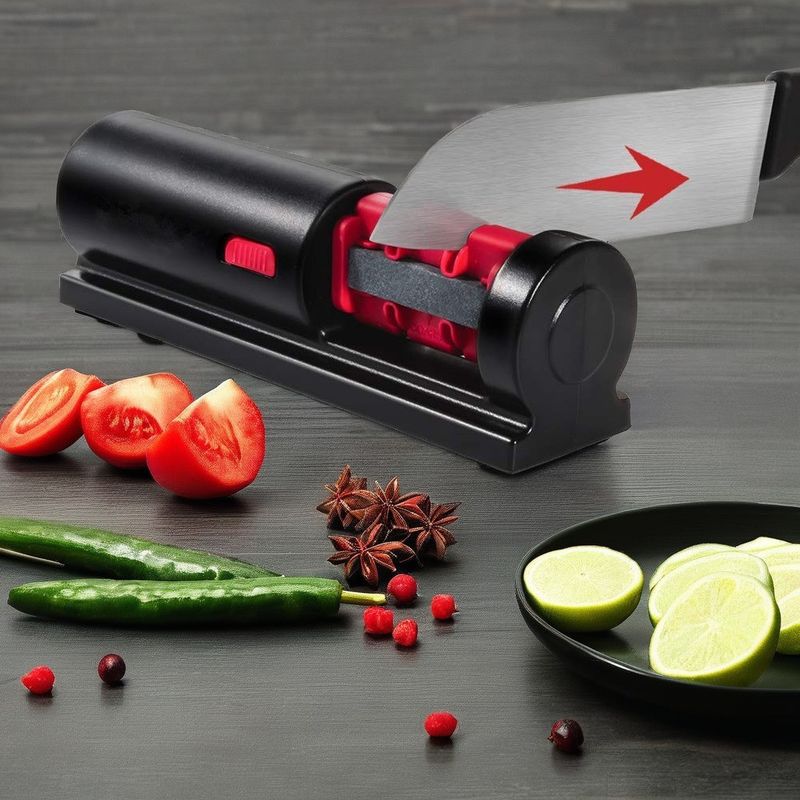 Black 4-in-1 Multifunctional Ceramic Diamond Knife Sharpener for Durable Kitchen Tools