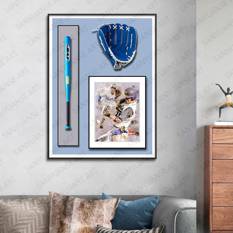 Customized Color 3D Baseball Wall Art in Modern Design for Living Room Sofa Background