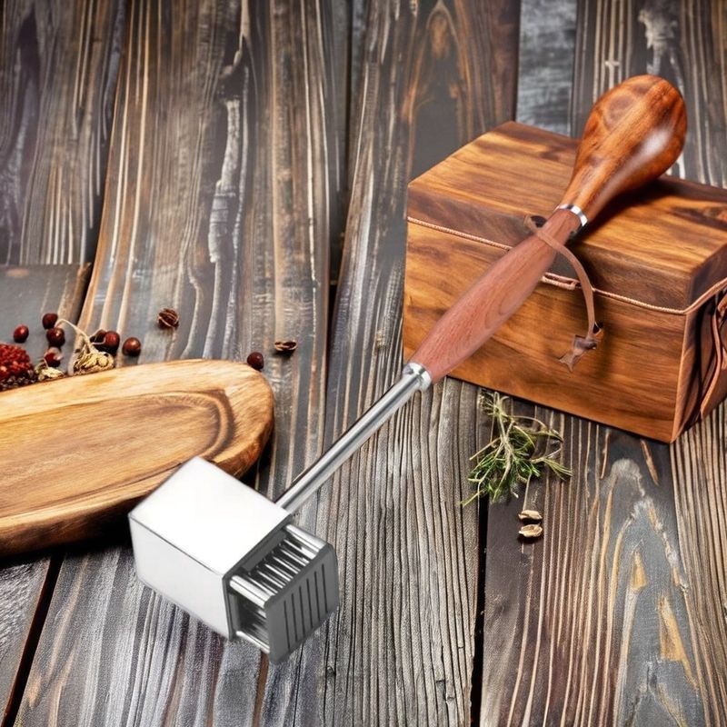 36-Blade Stainless Steel Meat Tenderizer Kitchen Tool for Steak and BBQ Metal Hammer