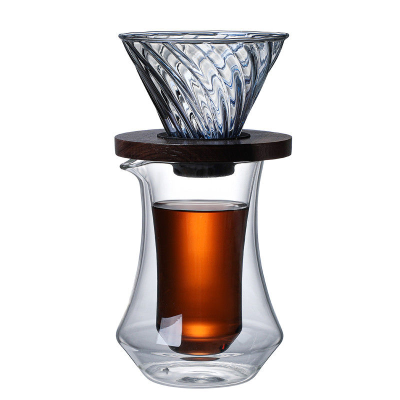Sustainable Double Wall Clear Glass Perfect Hand Drip Coffee Dripper Set for Office Cups