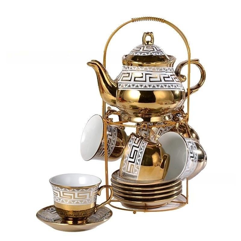 Skimmers Utensils Type Golden Design Porcelain Tea and Coffee Set with Folding Feature