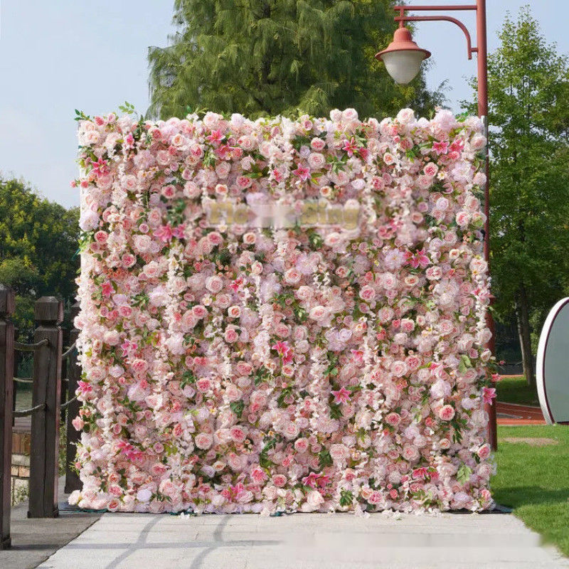 Add Elegance to Your Events with 8ft 3D Cloth Flower Wall and Artificial Green Plants