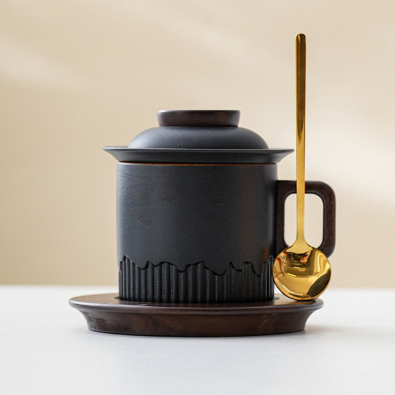 Wooden Handle Gradient Glaze Ceramic Cup for Japanese Traditional Style Coffee Tea Espresso Milk Gift Box Set Home