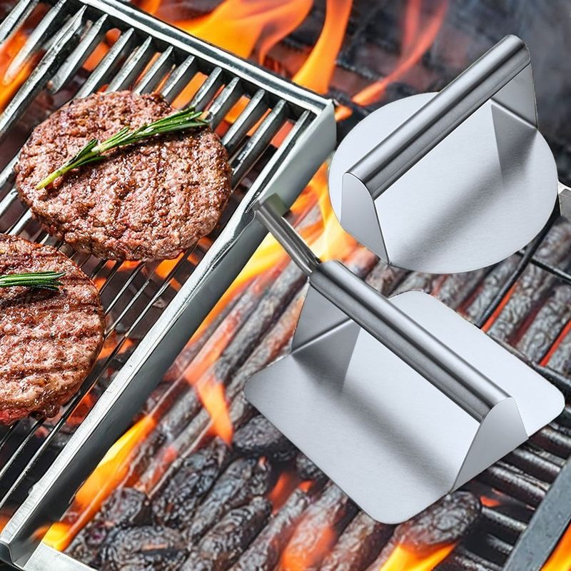 Square Stainless Steel Burger Press Non-Stick Fabric Smasher for Bbq Accessories Tool Set