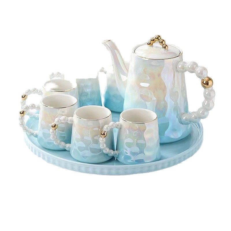 Unique Shell-Shaped Pink Pearl Design Ceramic Coffee Mugs and Saucer for Tea Lovers