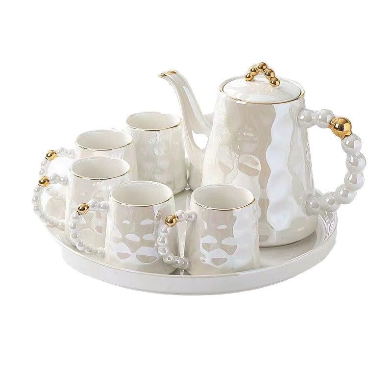 1300ml Volume Pink Pearl Shell Ceramic Coffee Mug and Saucer Set with Modern Chic Design