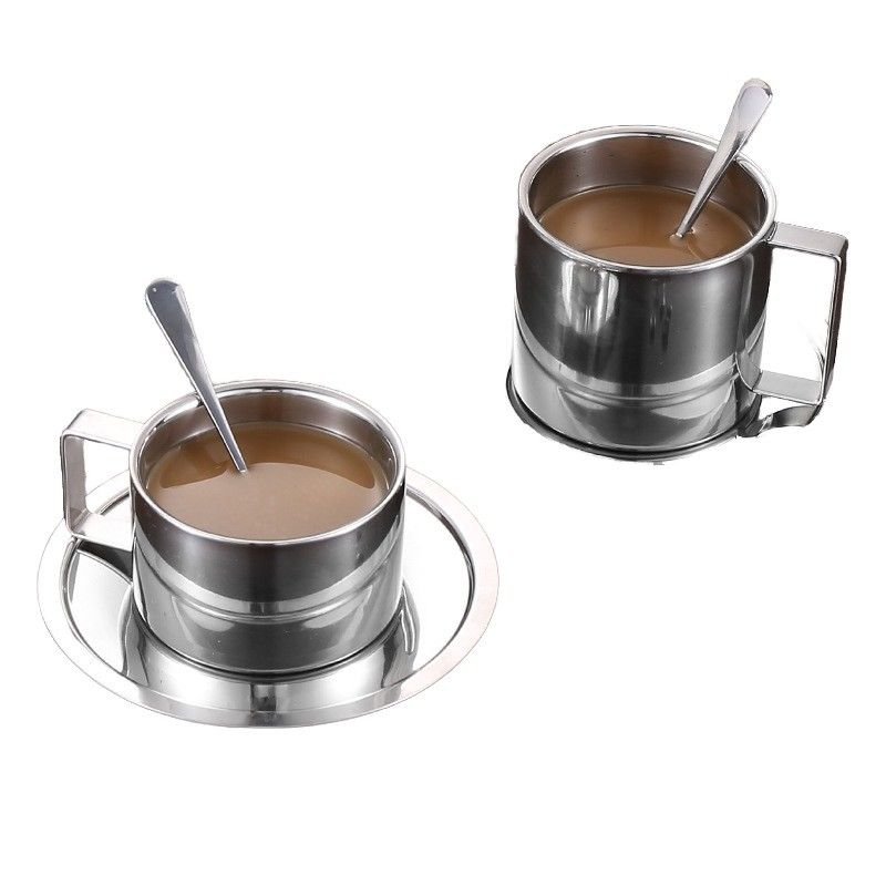 304 Stainless Steel Spoon Tray Durable Ceramic Coffee Mug Set for Office and Everyday