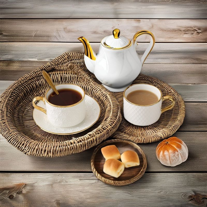 BAMBOO Nordic Vintage Tea Set Luxury Bone Cups and Saucers for Cafe Milk Tea Moments