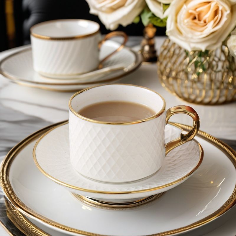 200ml Modern Nordic White Ceramic Cup and Saucer Set Luxury Bamboo Porcelain