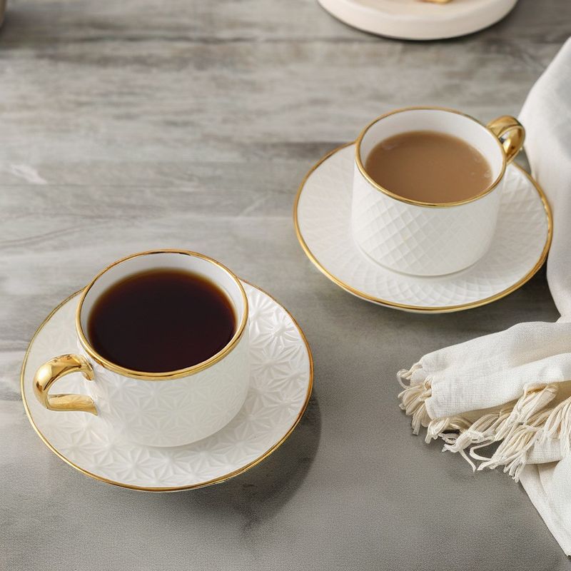 Modern Design Ceramic Porcelain Tea Cup and Saucer Set for White Nordic Design