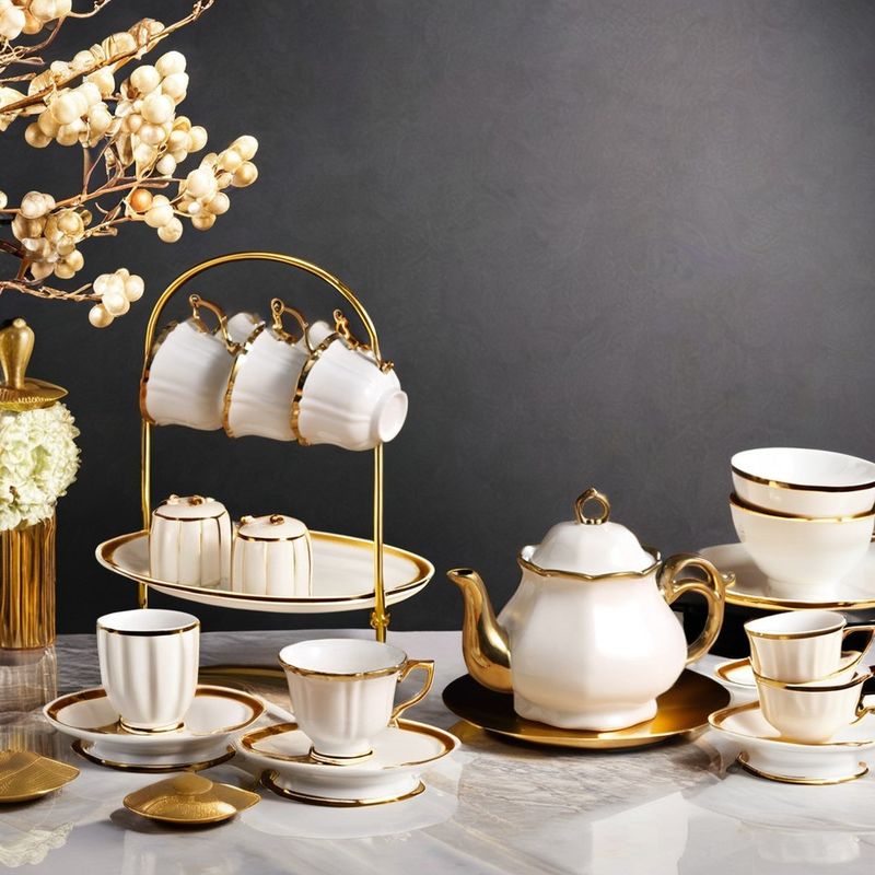 Elegant Porcelain Tea Set for Home Hotel Restaurant Office Classic Vintage Design