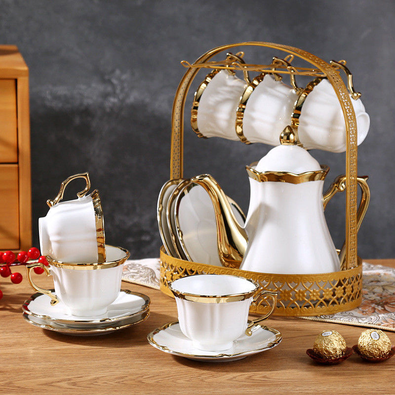 Stylish Coffee Equipment Luxury Ceramic Gold Porcelain Vintage Teapot Cups for Home