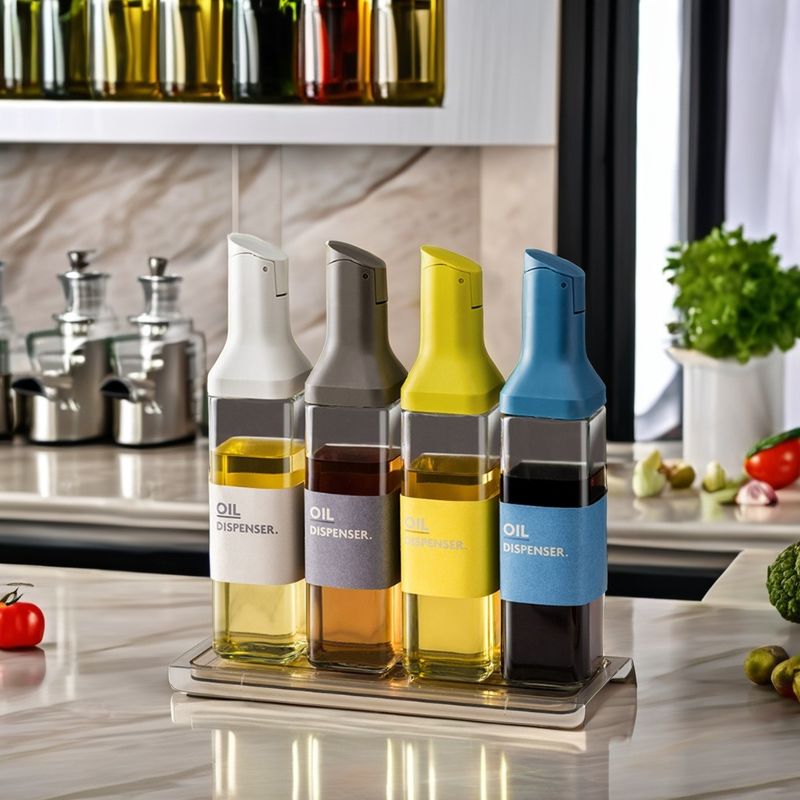 Leak-Proof Vinegar Bottle and Soy Sauce Dispenser Set for Modern Kitchen Glass Oil Jug