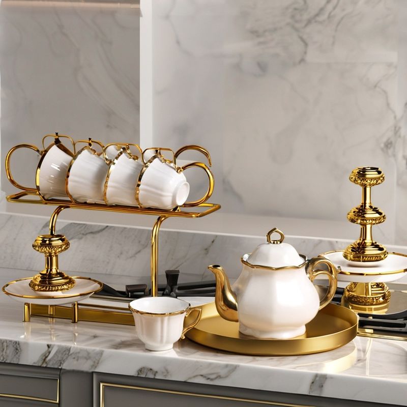 Vintage Porcelain Teapot and Saucer Set in Elegant Europe Design for Home