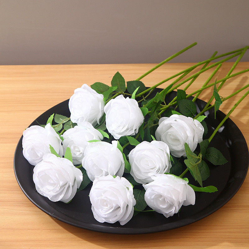 30cm Custom Red White Artificial Single Velvet Roses for Real Touch Events Decoration