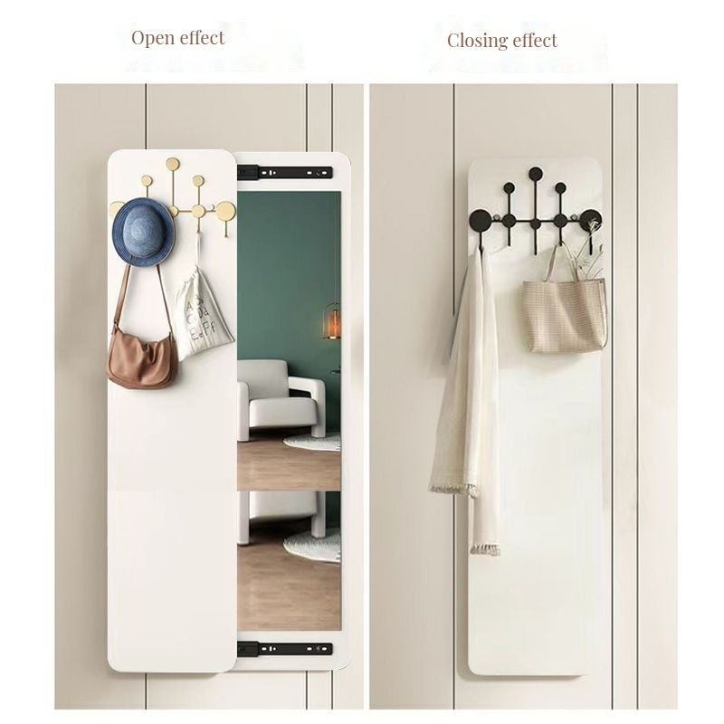 Modern Home Decorative Full Body Wall Mirror with Coat Rack and Hidden Sliding Design
