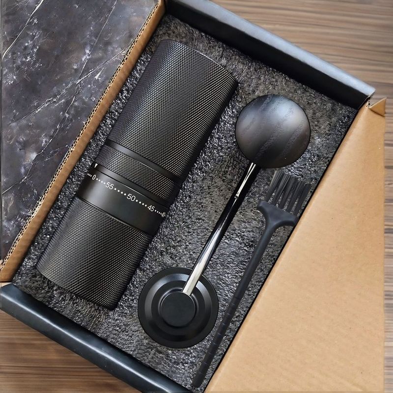 Stainless Steel Wooden Handle Manual Espresso Grinder C2 in Modern Portable Set Black