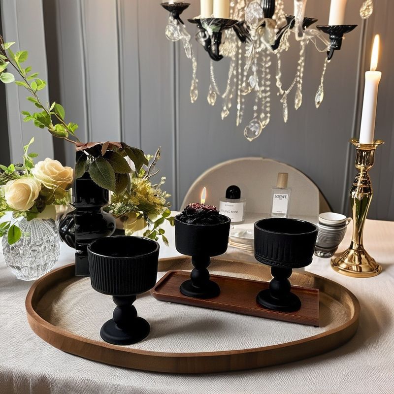 1 Color Print Method Black Glass Dessert Cup and Stand for Luxury Candle Containers