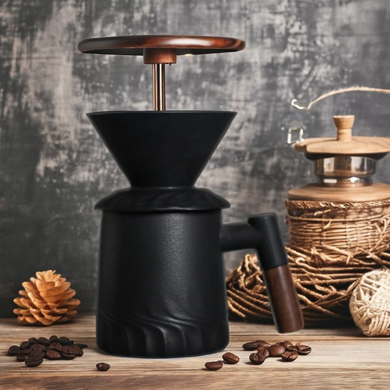 Vintage Matte Black Ceramic Pour Over Coffee Maker for Home Hotel Restaurant and Office