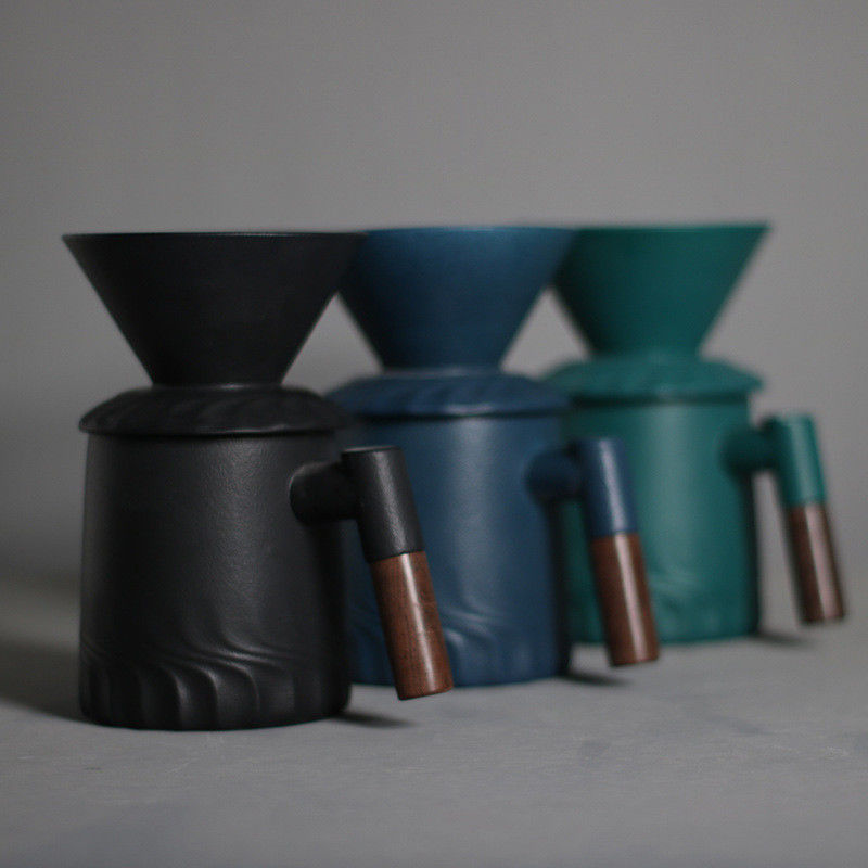 500ml Capacity Modern Vintage Matte Black Handcrafted Ceramic Coffee Dripper Set Manual Pour over Coffee Maker
