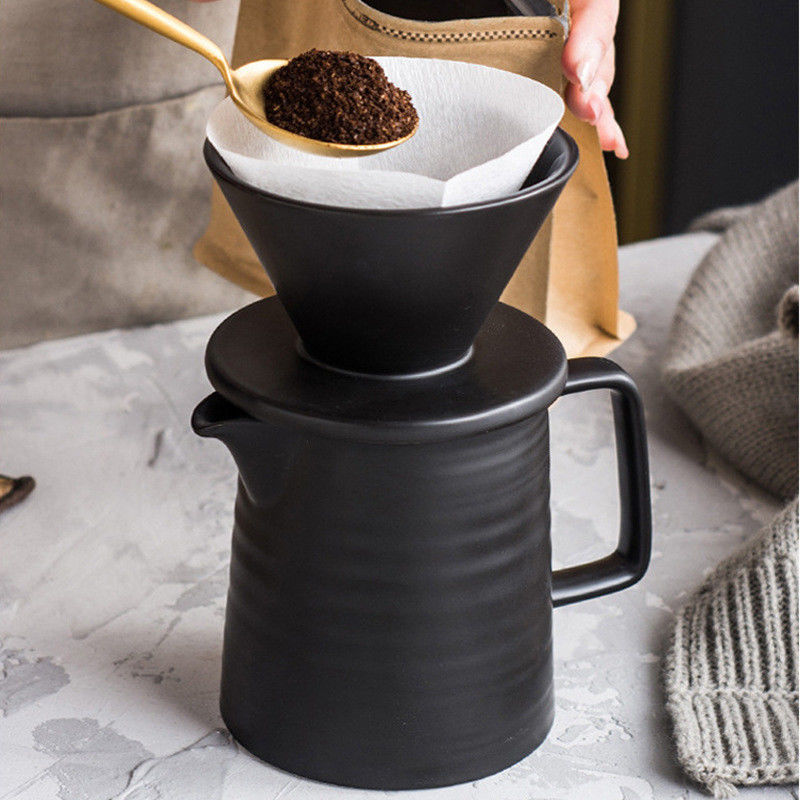 500ml Capacity Matte Black Ceramic Coffee Dripper Set for Modern Design and Logo