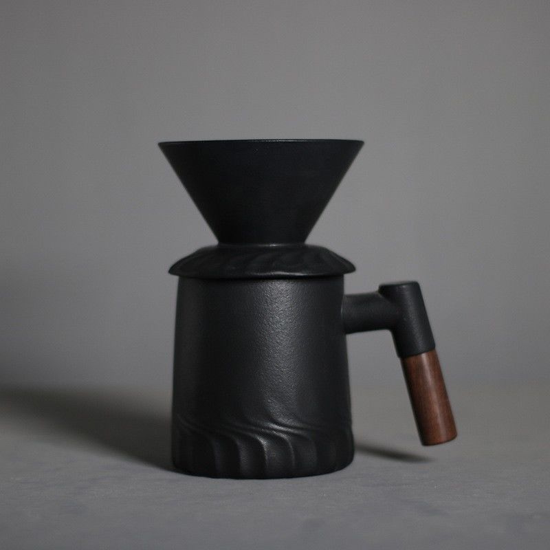 Modern Design Matte Black Ceramic Coffee Filter Dripper Set for Home Restaurant Hotel