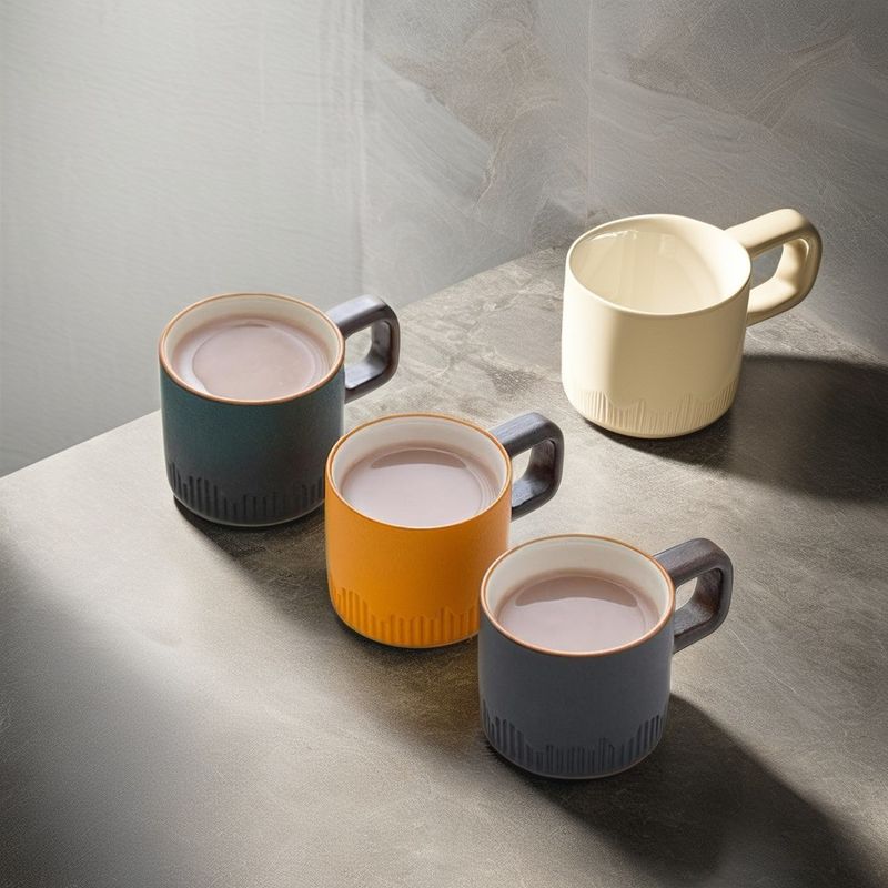 Minimalist Drinkware Type MUGS Rustic Camping Logo Milk Cup with Wooden Handle and Spoon
