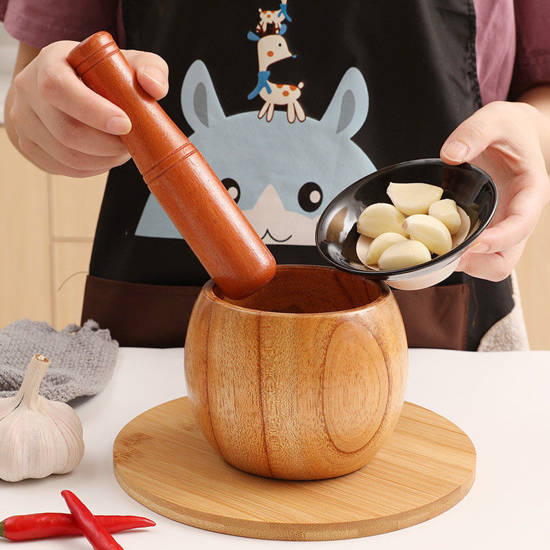 1-Piece Sustainable Bamboo Mortar and Pestle Set for Grinding Herbs Garlic Spices