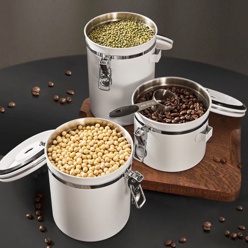 Kitchen or Camping 1500ml Stainless Steel Plastic Coffee Bean Container with Custom Logo