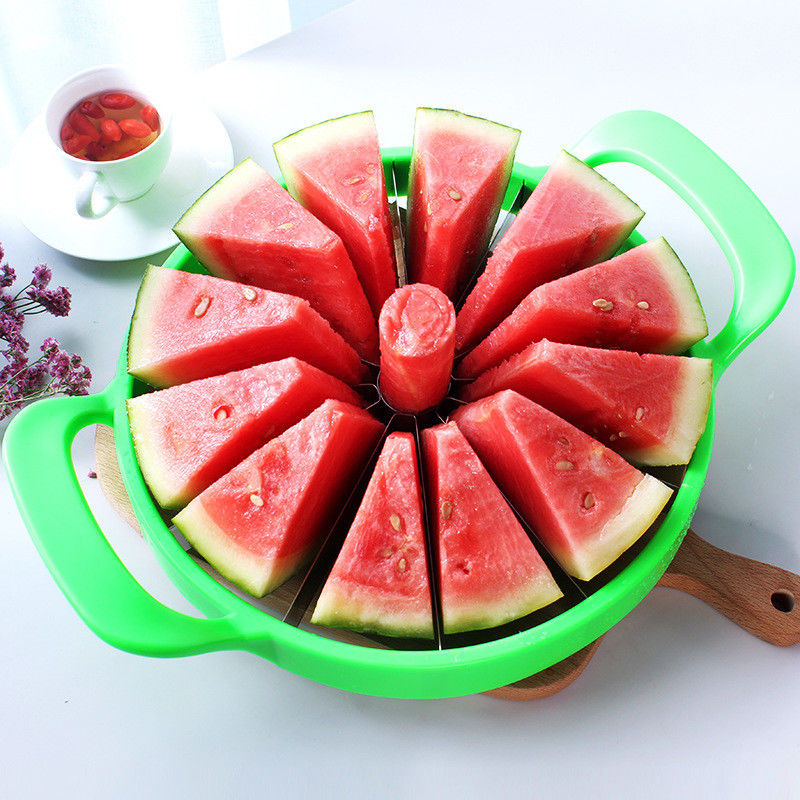 Stainless Steel Fruit Slicer Mutifuction Cutting Slicer for Super Markets Bamboo Handle