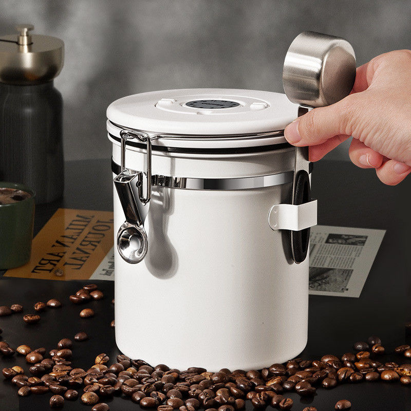Convenient Handle 1500ml Stainless Steel Vacuum Coffee Bean Storage for Camping Kitchen