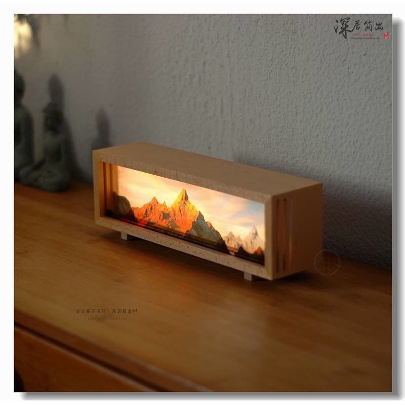 Original Modern Snow Mountain Desktop Lamp with Rechargeable Night Light and Canvas Base