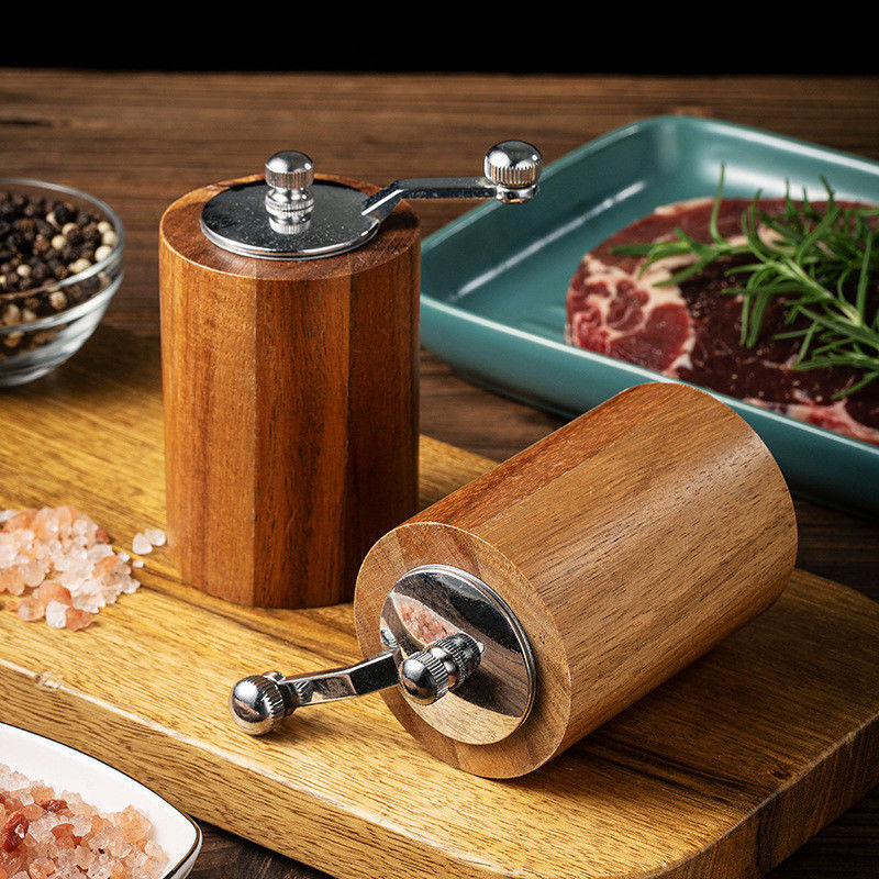 Wooden Refillable Bottle Hand-Cranked Salt Pepper Mill for Flax Seed and Customized Size