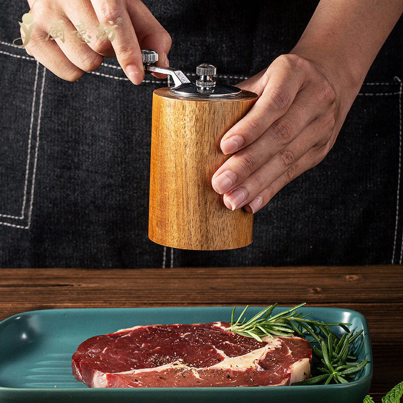 Adjustable Coarseness Hand-Cranked Flax Seed Grinder in Wood Material for Pepper Mill