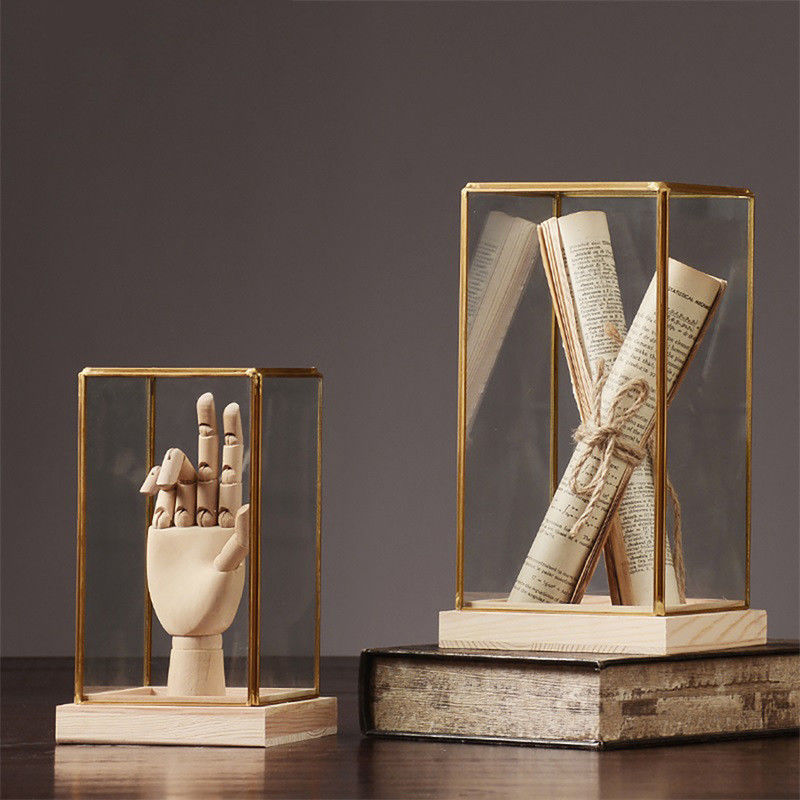 Nordic Style Luxury Home Decor Glass Display Box with Customized Size and Wooden Base