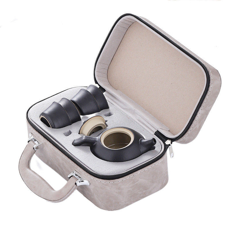 Custom Logo Ceramic Pottery Travel Tea Set with Reusable Tray and Teacups 200ml Capacity