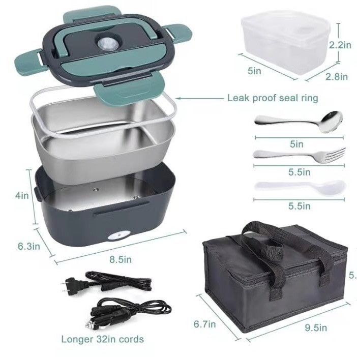 Convenient 238*170*108mm Portable Self-Heating Electric Lunchbox with 2 Lattice Quantity