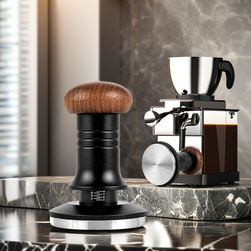 58mm Barista Coffee Tamper Set with Solid Wood Handle and Stainless Steel Ripple Base