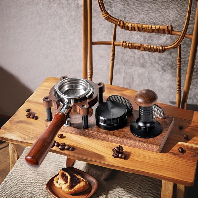 Commercial Buyer Coffee Shops Custom Logo Solid Wood Tamping Station for Espresso and Coffee Powder Organizer