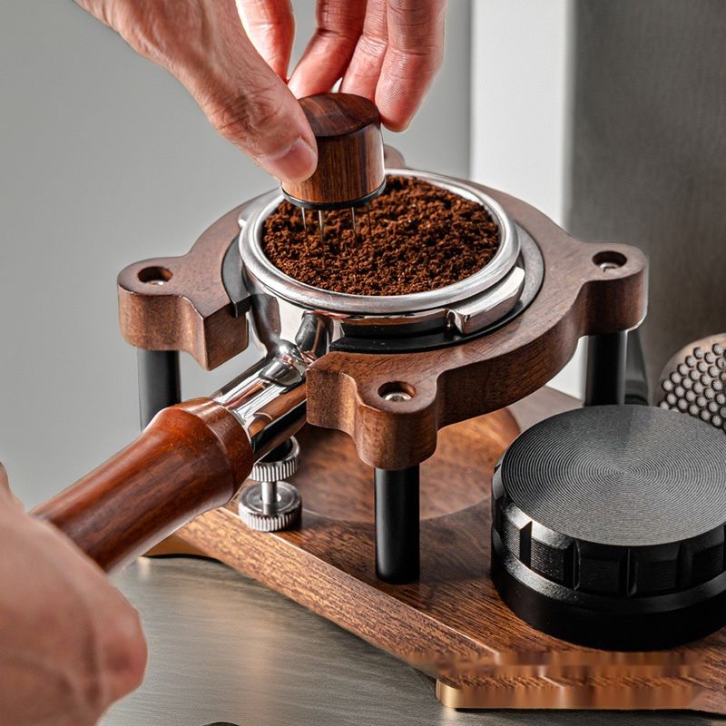 Coffee Filter Baskets Tamping Station Solid Wood Material Customizable Logo for Home