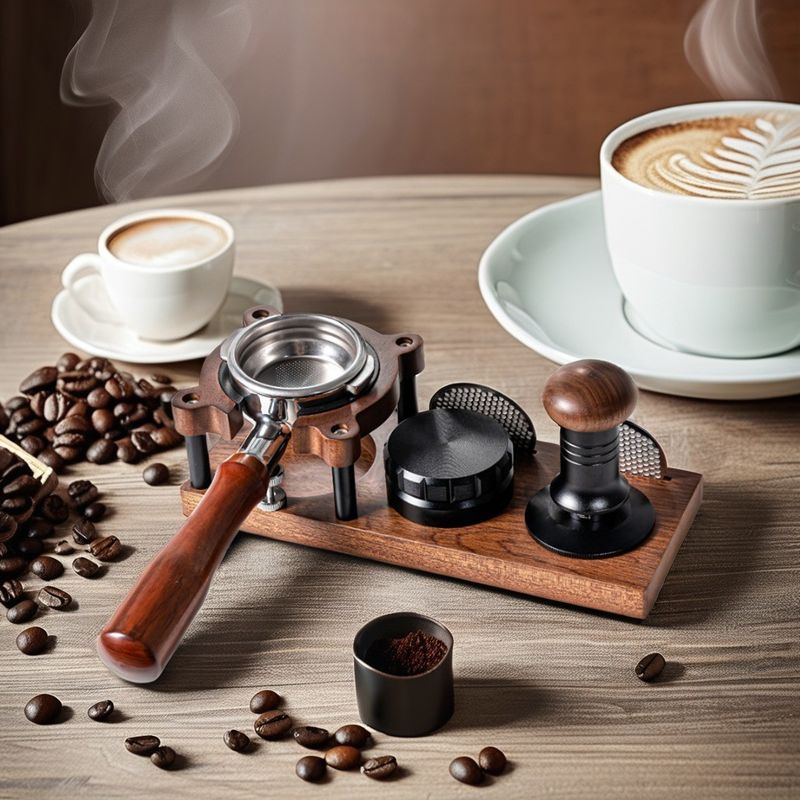 58mm Portafilters Solid Wood Tamping Station for All Tamper Sizes Organize Your Home