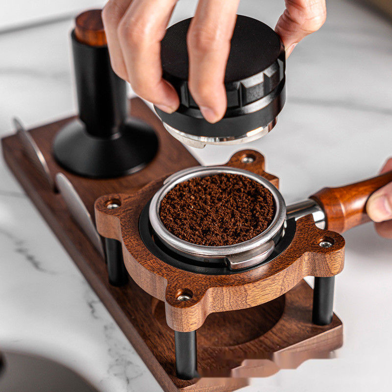 Foam Milk Function Elegant Solid Wood Coffee and Tea Tool Stand with Tamping Station